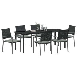 vidaXL Tuin eettafelset 7 st Zwart en Licht Grijs PE Rattan