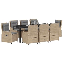 vidaXL Tuin eettafelset 9 st Beige en Licht Grijs poly rattan