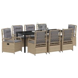 vidaXL Tuin eettafelset 9 st Beige en Licht Grijs poly rattan