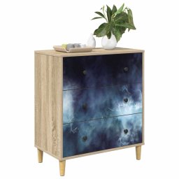 vidaXL Ladekast RAALTE Blauwe marmerprint 66 x 36,5 x 75 cm Sonoma