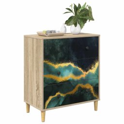 vidaXL Ladekast WIJHE Teal marmerprint 66 x 36,5 x 75 cm Bewerkt hout
