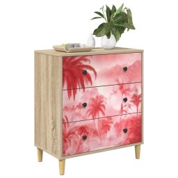 vidaXL Ladekast AACHEN Roze palmbomenprint 66 x 36,5 x 75 cm Sonoma
