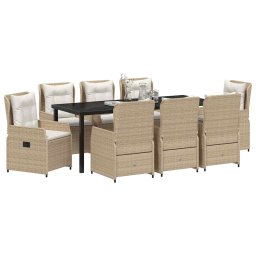 vidaXL Tuin eettafelset 9 st Beige en Licht Grijs poly rattan