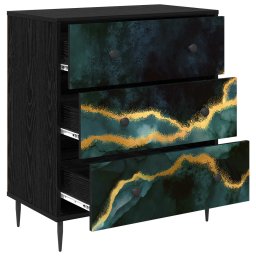 vidaXL Ladekast WIJHE Teal marmerprint 66 x 36,5 x 76 cm Bewerkt hout