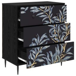 vidaXL Ladekast DOKKUM Blauw varenmotief 66 x 36,5 x 76 cm Zwart eiken