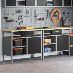 vidaXL Werkbankset 2 st Zwart en Grijs Gepoedercoat staal