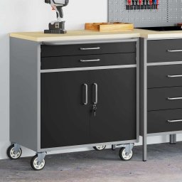 vidaXL Trolley Rolling Workbench Zwart en Grijs 75 x 45 x 85 cm