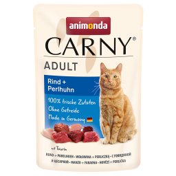 12x85g Maaltijdzakjes Rund + Parelhoen Animonda Carny Kattenvoer