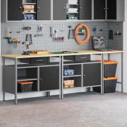 vidaXL Werkbankset 3 st Rood en Grijs Gepoedercoat staal