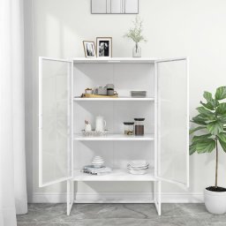 vidaXL Hoge kast 80x35x135 cm staal en gehard glas wit