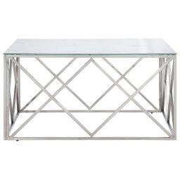 vidaXL Salontafel roestvrijstaal en gehard glas zilverkleurig