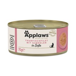 Voordeelpakket: 12x70g Applaws Cat in Sauce Tonijnfilet met Garnalen nat kattenvoer