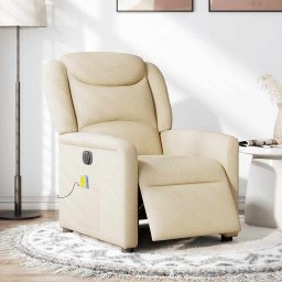 vidaXL Massagestoel elektrisch verstelbaar stof crèmekleurig
