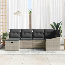 vidaXL Bankstel 6 st Licht Grijs en Grijs poly rattan