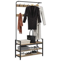 vidaXL Kapstok Artisanaal eiken 95 x 34 x 184 cm Bewerkt hout