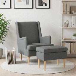 vidaXL Fauteuil met Voetenbank 2 st Donkergrijs Stof