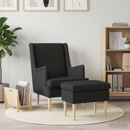 vidaXL Fauteuil met Voetenbank 2 st Zwart Stof