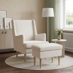 vidaXL Fauteuil met Voetenbank 2 st Crèmekleurig Bouclé