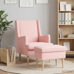 vidaXL Fauteuil met Voetenbank 2 st Roze Bouclé