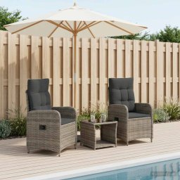 vidaXL Tuin loungeset 3 st Grijs en Donkergrijs Poly rattan en glas