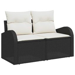 vidaXL Bankstel 8 st Zwart en Cream Wit Poly Rattan en Staal