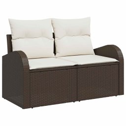vidaXL Bankstel 8 st Bruin en Crème Wit Poly Rattan en Staal