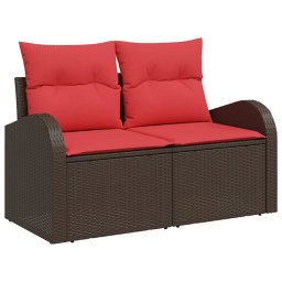 vidaXL Bankstel 8 st Bruin en Rood Poly Rattan en Staal