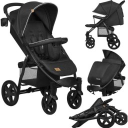 Lionelo Buggy Annet Plus – Lichtgewicht & Inklapbaar – Grote Massieve Wielen met Vering – Inclusief Voetenzak, Klamboe & Bekerhouder – Verstelbare Rugleuning & Voetsteun – Wandelwagen vanaf de geboorte tot 22 kg