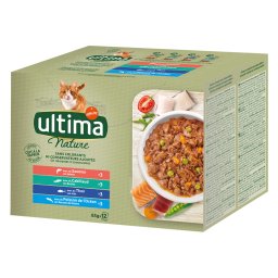 96x 85g Ultima Nature Fish Selection (zalm, tonijn, oceaanvis, kabeljauw) nat kattenvoer