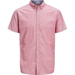 Jack and Jones - Maat XXL - Heren Overhemd Korte Mouw Rood Button-Down Slim Fit