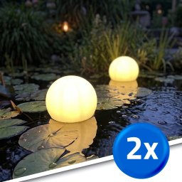 Solarlamp float - drijvende vijverlamp en priklamp in één - warm wit licht - 2 stuks