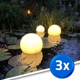 Solarlamp float - drijvende vijverlamp en priklamp in één - warm wit licht - 3 stuks
