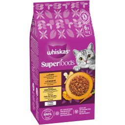 6x30g Eend, kippenlever Whiskas 1+ Superfoods Gemengde Selectie in Gelei Natvoer voor Katten