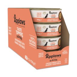 12x 156g Applaws Taste Toppers Natural in bouillon Kip met zalm nat hondenvoer