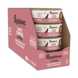 12x 156g Applaws Taste Toppers Natural in bouillon Kip met Ham nat hondenvoer