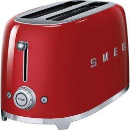 SMEG TSF02RDEU Broodrooster - 4 Sneden - 2 Lange Sleuven - 1500W - 6 Bruiningsstanden - Ontdooifunctie, Opwarmfunctie & Bagelfunctie - '50s Style - Rood