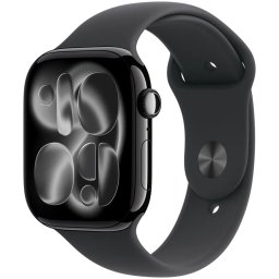 Apple Watch Series 11 GPS 46mm Jet Black Aluminium Case met Black Sport Band - M/L Smartwatch Zwart