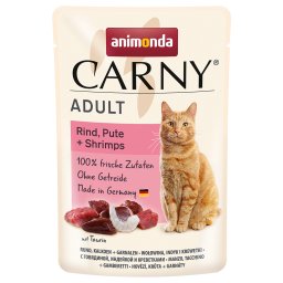 24x85g Maaltijdzakjes Rund, Kalkoen + Garnalen Animonda Carny Kattenvoer