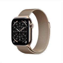 Apple Watch Series 11 GPS + Cellular 42mm Gold Titanium Case met Gold Milanese Loop Smartwatch Grijs
