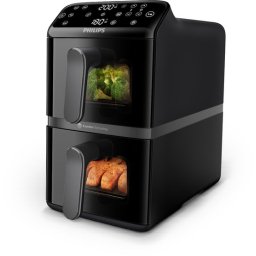 Philips Dual-Stacked Dubbele Airfryer 4000 Series – NA460/00 - PFAS Vrij - 2 Lades (Sync) – 10 L – Tot 6 Personen – Bespaart 45% Ruimte