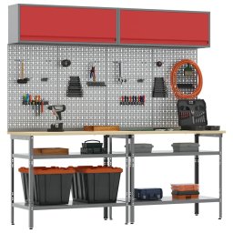 vidaXL Werkbankset 8 st Rood en Grijs Gepoedercoat staal