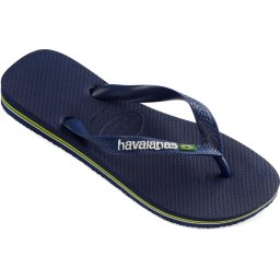 Havaianas Brasil Logo Unisex Slippers - 33/34 - Navy Blue