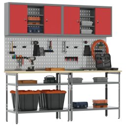 vidaXL Werkbankset 8 st Rood en Grijs Gepoedercoat staal
