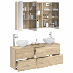 vidaXL Badkamermeubelset 4 st Sonoma Eiken Bewerkt hout en glas