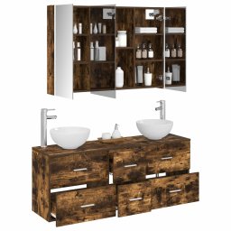vidaXL Badkamermeubelset 4 st Gerookt eiken Bewerkt hout en glas