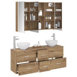 vidaXL Badkamermeubelset 4 st Artisanaal eiken Bewerkt hout en glas
