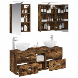 vidaXL Badkamermeubelset 5 st Gerookt eiken Bewerkt hout en glas