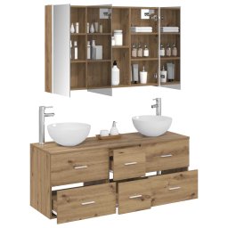 vidaXL Badkamermeubelset 4 st Artisanaal eiken Bewerkt hout en glas