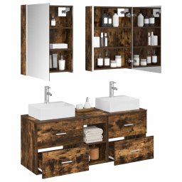 vidaXL Badkamermeubelset 5 st Gerookt eiken Bewerkt hout en glas