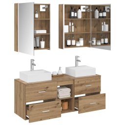 vidaXL Badkamermeubelset 5 st Artisanaal eiken Bewerkt hout en glas